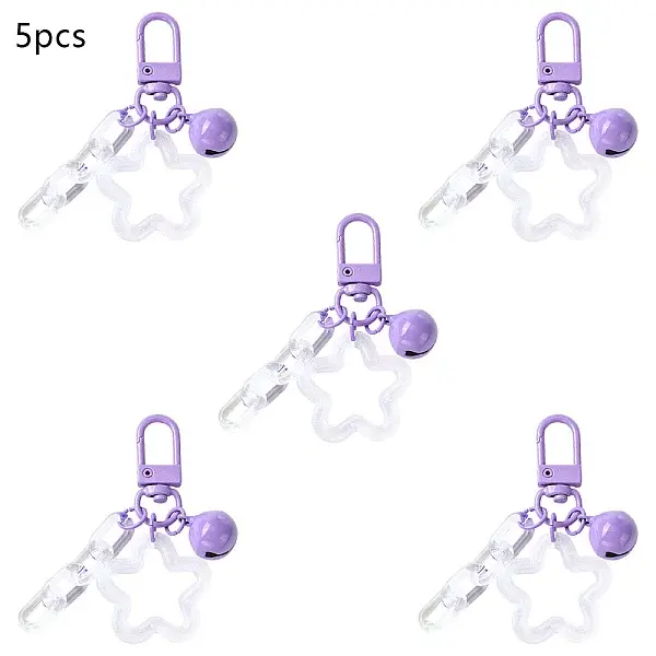 5Pcs Transparent Luminous Acrylic Star & Brass Bell & Oval Link Pendant Decorations