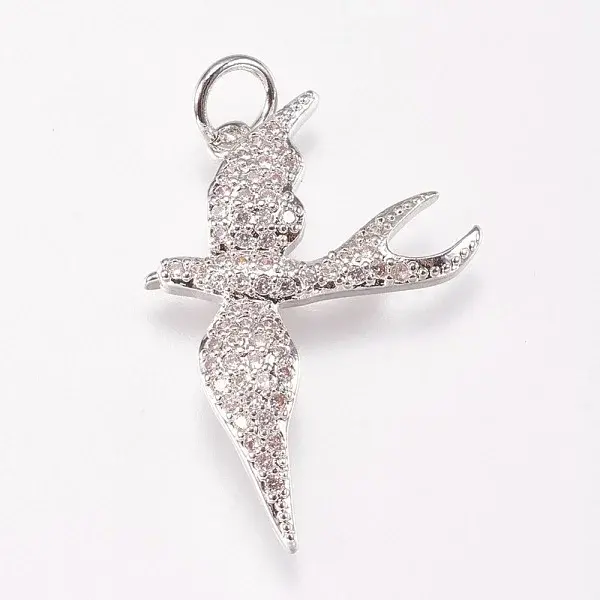 Brass Micro Pave Cubic Zirconia Bird Pendants
