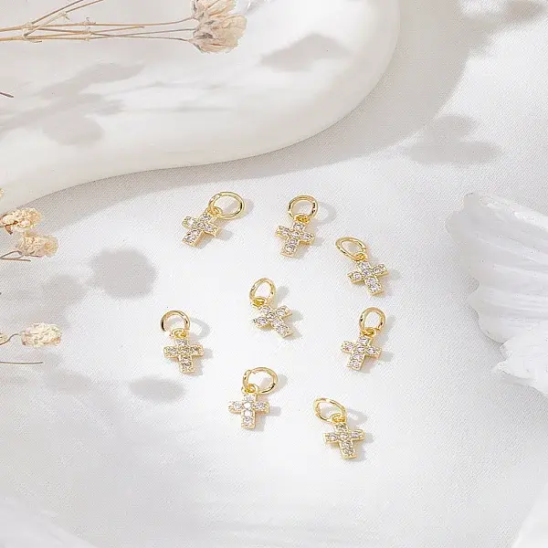 8Pcs Brass Micro Pave Clear Cubic Zirconia Pendants