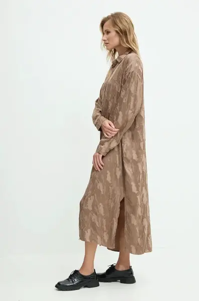 Šaty s hedvábím Answear.LAB béžová barva, midi, oversize