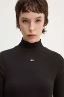 Tričko s dlouhým rukávem Tommy Jeans dámské, černá barva, s pologolfem, DW0DW19830