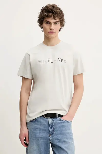 Bavlněné tričko Sunflower šedá barva, s potiskem, 2038.