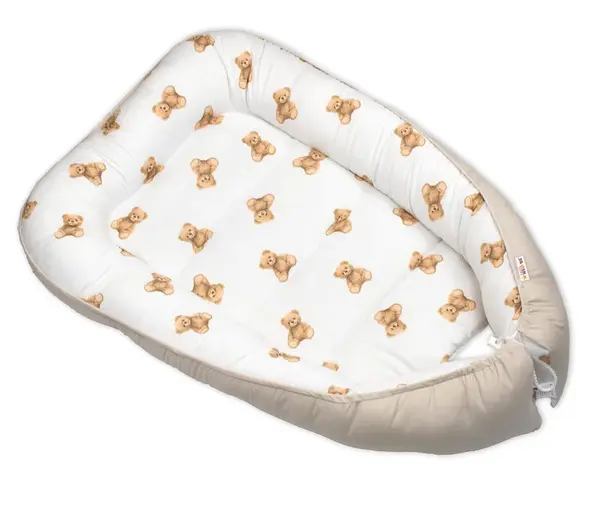 Baby Nellys Hnízdečko, kokon pro miminko, bavlna, Míša - bílá, béžová