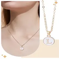 1Pc Zinc Alloy White Enamel Round with Letter Pendant Necklaces