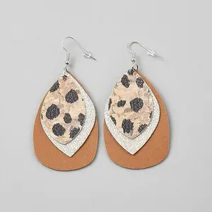 Leather Leopard Print Teardrop Dangle Earrings