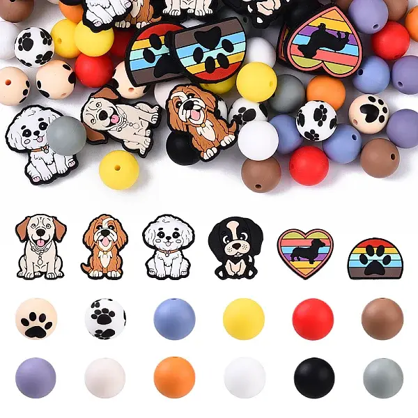 72Pcs 18 Styles Silicone Focal Beads