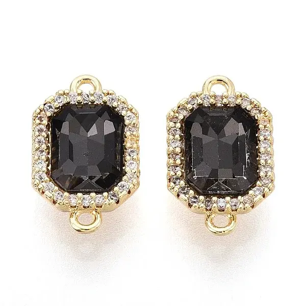 Brass Micro Pave Clear Cubic Zirconia and Glass Connector Charms