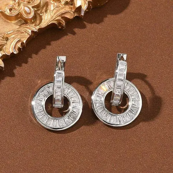 Brass Micro Pave Clear Cubic Zirconia Hoop Earrings