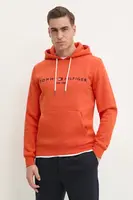 Mikina Tommy Hilfiger pánská, oranžová barva, s kapucí, s aplikací