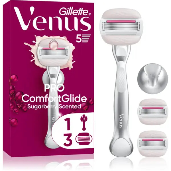 Gillette Venus PRO ComfortGlide Sugarberry dámský holicí strojek s držákem do sprchy + náhradní břity 5 ks