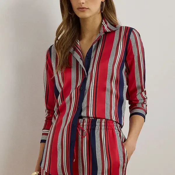 Košile Lauren Ralph Lauren dámská, červená barva, slim, s klasickým límcem, 200957053