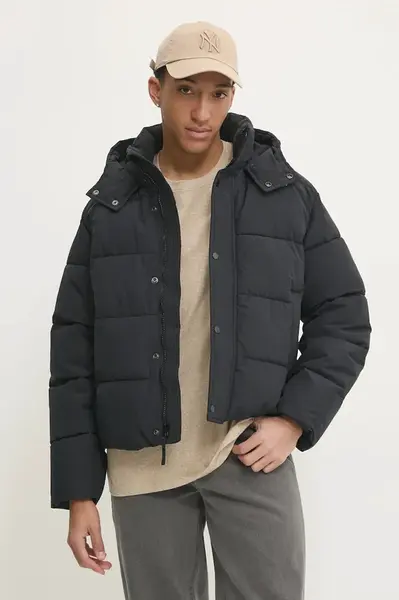 Bunda Abercrombie & Fitch pánská, černá barva, zimní, oversize, KI132-4143