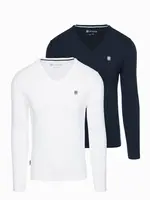 Ombre Set of men's SLIM FIT longsleeves with V neckline and logo 2-pack