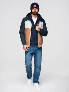 Ombre Lightweight colorful men's sports jacket with fleece - brown and navy blue