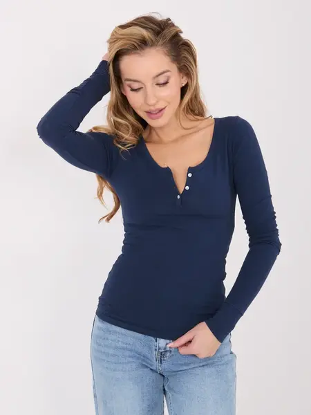 Tmavě modrá halenka s dlouhým rukávem