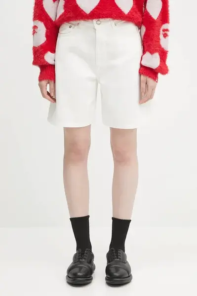 Džínové šortky Samsoe Samsoe SASHELLY dámské, bílá barva, high waist, F25200013