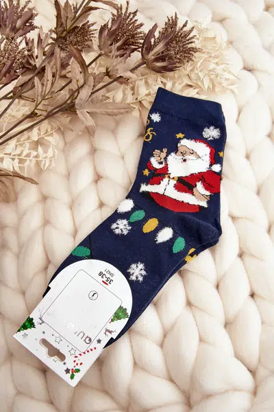 Aura.via Dámske námornícke modré ponožky s Santa Claus