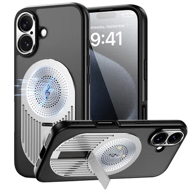Magnetic Phone Case for iPhone 16 Shockproof Bracket Aromatherapy & Heat-Dissipating Silver
