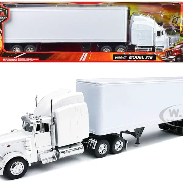 Peterbilt 379 Truck with Dry Goods Trailer White "Long Haul Trucker" Series 1/32 Diecast Model by New Ray