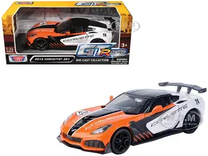 2019 Chevrolet Corvette ZR1 24 Orange and White with Black Graphics "GT Racing" Series 1/24 Diecast Model Car by Motormax