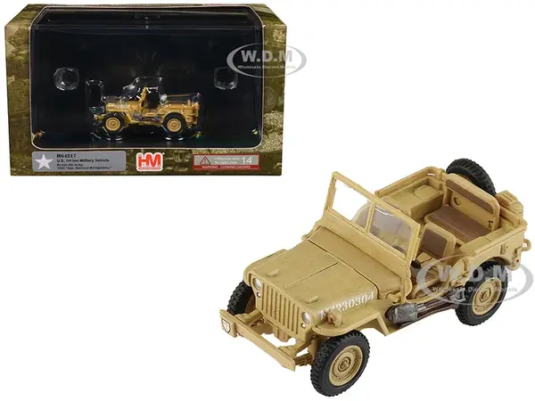 U.S. 1/4 ton Military Vehicle Desert Sand "British 8th Army Gen. Bernard Montgomery Sicily" (1943) Royal Army "Ground Power Series" 1/72 Diecast Mode