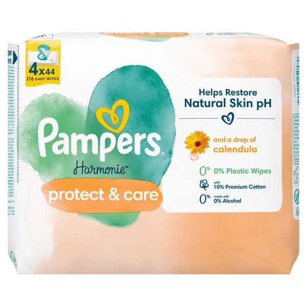 PAMPERS Harmonie Protect & Care Dětské Čisticí Ubrousky 4 x 44 ks