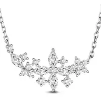 Rhodium Plated 925 Sterling Silver Cubic Zirconia Glittering Flowers Necklace