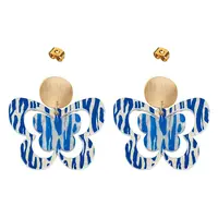Brass Printing Acrylic Butterfly Dangle Stud Earrings