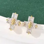 Brass Micro Pave Clear Cubic Zirconia Cross Stud Earrings