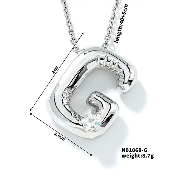 Brass Pave Clear Cubic Zirconia Shiny Balloon Letter Pendant Necklaces