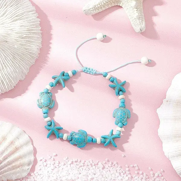 Starfish & Turtle Synthetic Turquoise Beads Braided Bead Bracelets for Women
