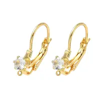 Flat Round Brass Micro Pave Clear Cubic Zirconia Leverback Earring Findings