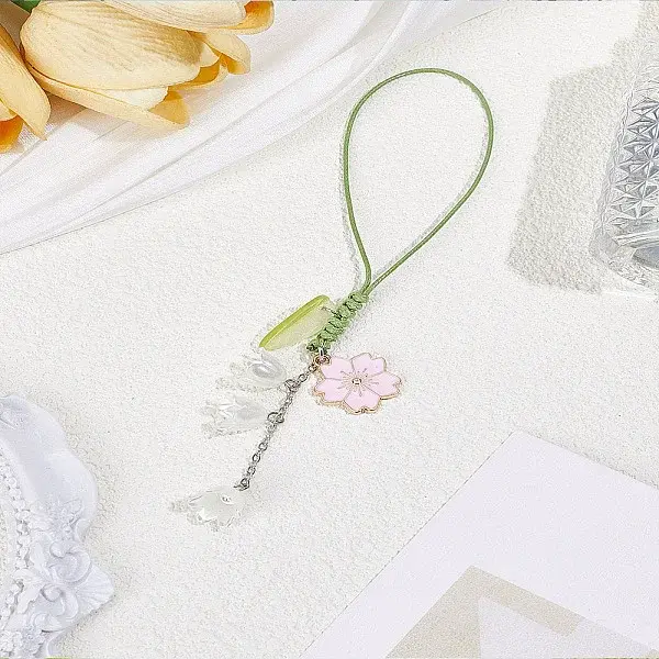 1Pc Flower Alloy Enamel & Lampwork Pendant Decorations