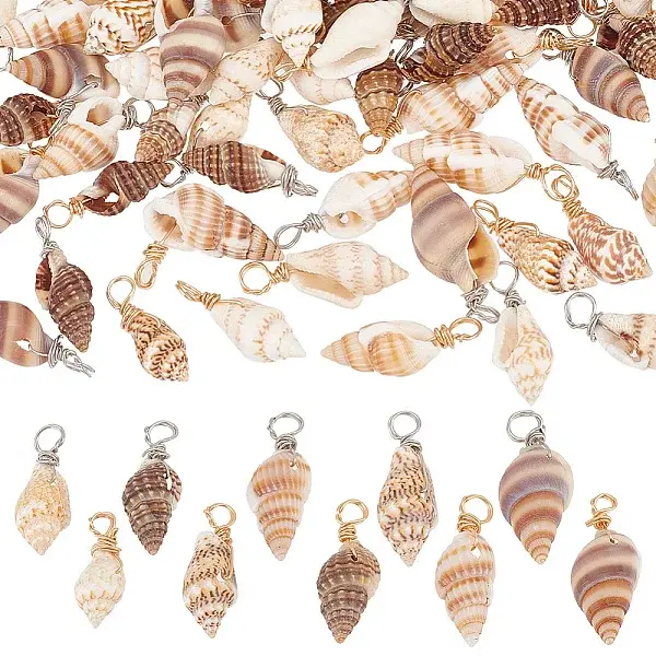 100Pcs 10 Styles Natural Shell Pendants