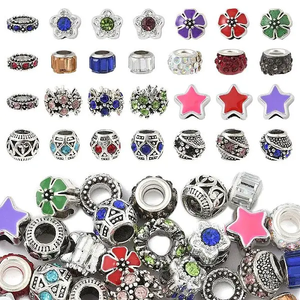 30Pcs 10 Styles Alloy European Beads