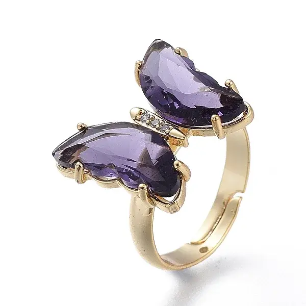 Adjustable Brass Glass Finger Rings