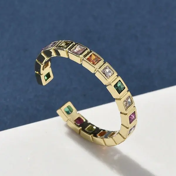 Brass Micro Pave Cubic Zirconia Cuff Rings for Women