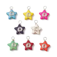 Dyed Synthetic Turquoise Copper Wire Wrapped Vortex Star Pendants