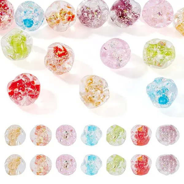 14Pcs 7 Colors Handmade Foil Lampwork Beads