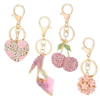 4Pcs 4 Colors Alloy Rhinestone Pendant Keychain