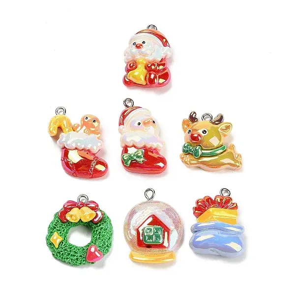 Christmas Electroplate Opaque Resin Pendants