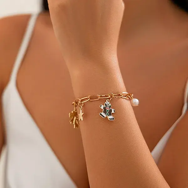 Christmas Alloy Enamel & Plastic Pearl & Iron Charm Bracelets for Women