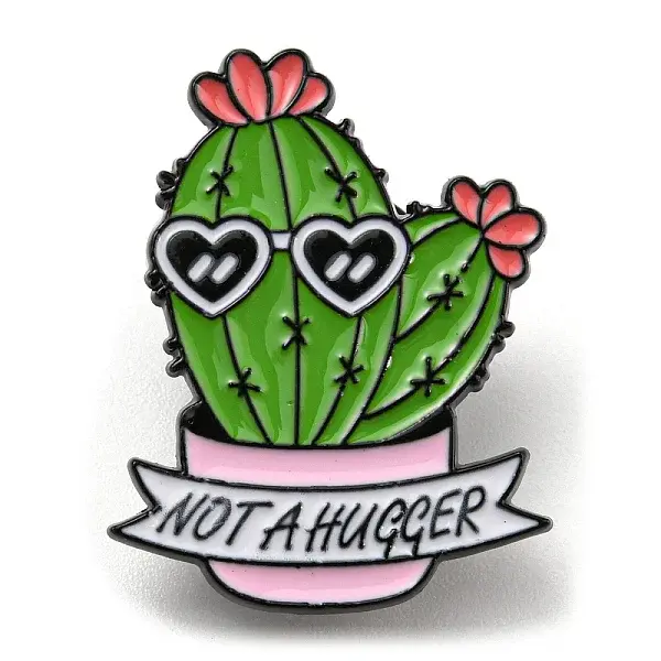 Cactus with Word Not A Hugger Enamel Pins