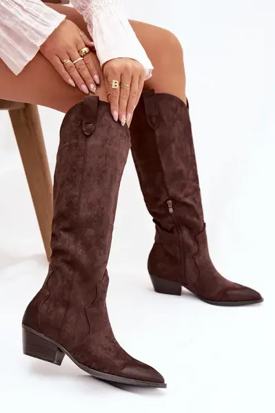 Dámské kozačky z eko semiše na podpatku