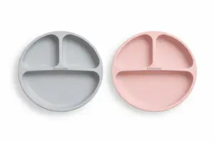 BocioLand 2x Silikonový talíř, tříkomorový - růžový, šedý