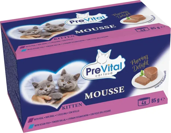 PreVital Mousse Kitten výber konzerv pre mačky - teľacie, morské ryby 4 x 85 g