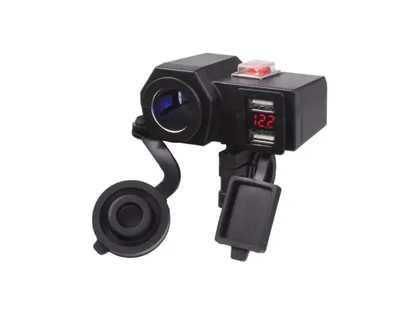 Nabíječka USB STU 34701 s voltmetrem a CL zásuvkou na motocykl - pomačkaný a roztržený obal