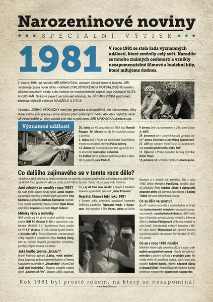 Narozeninové noviny 1981 s vlastní fotografií a textem, S fotografií a textem