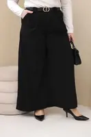 Kesi Włoski Dámské kalhoty Plus Size viskózové s širokou nohavicí a páskem černé