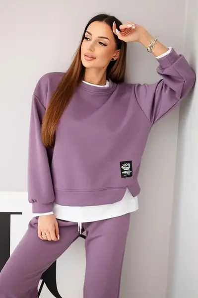 Dámská souprava s volnou mikinou a tepláky fialová